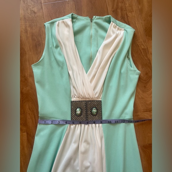 Gorgeous Vintage Boho Light Seafoam Green & White Sleeveless Maxi Dress Small - Picture 9 of 10